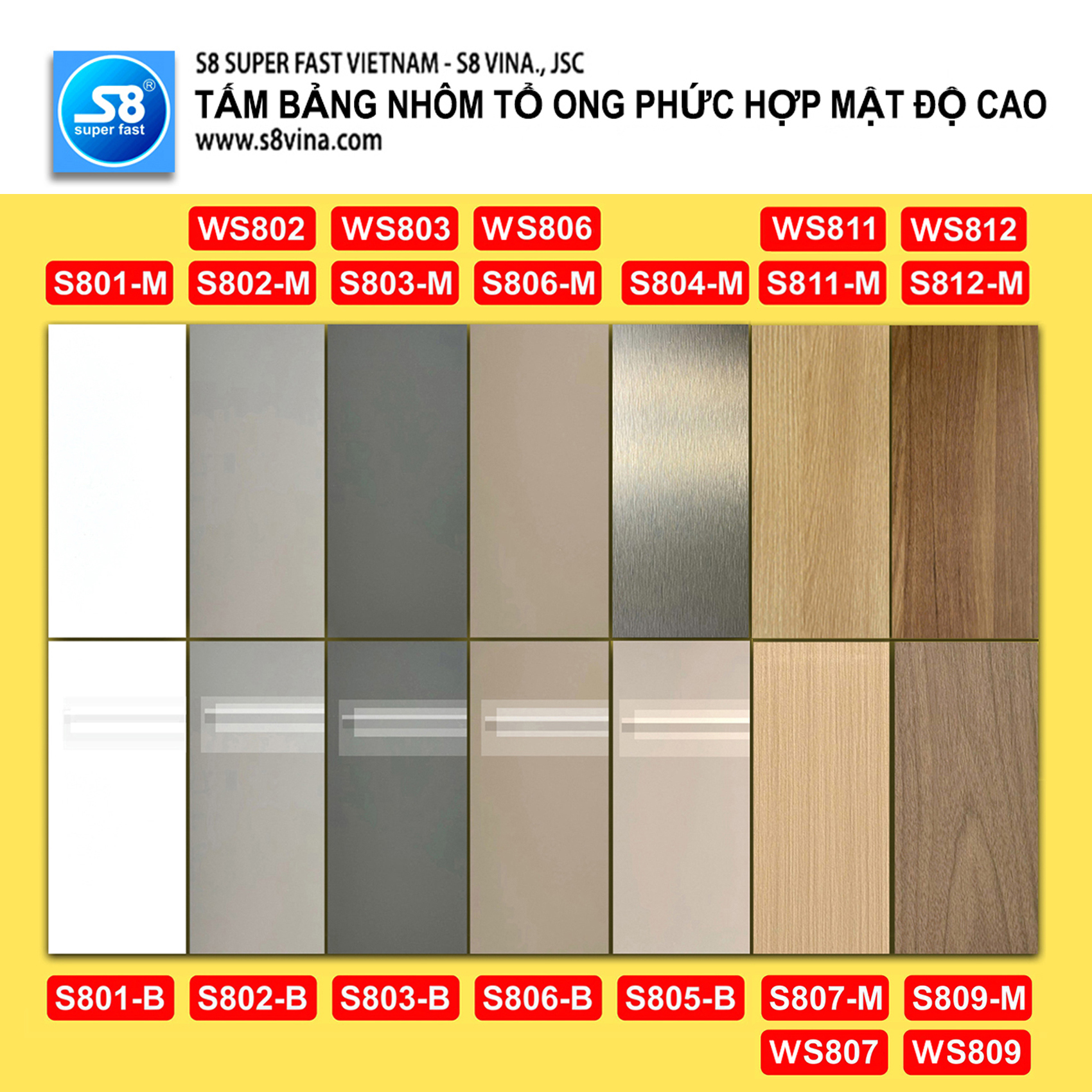 Bảng màu Tấm nhôm tổ ong S8 cấu trúc phức hợp đa tầng mật độ cao WSPC và SPC